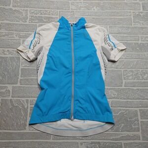 Gore Bike Wear Cycling Jersey Womens L Blue White Front Zip Compression Shirt‎